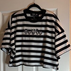 Black and White Striped Cropped Shirt